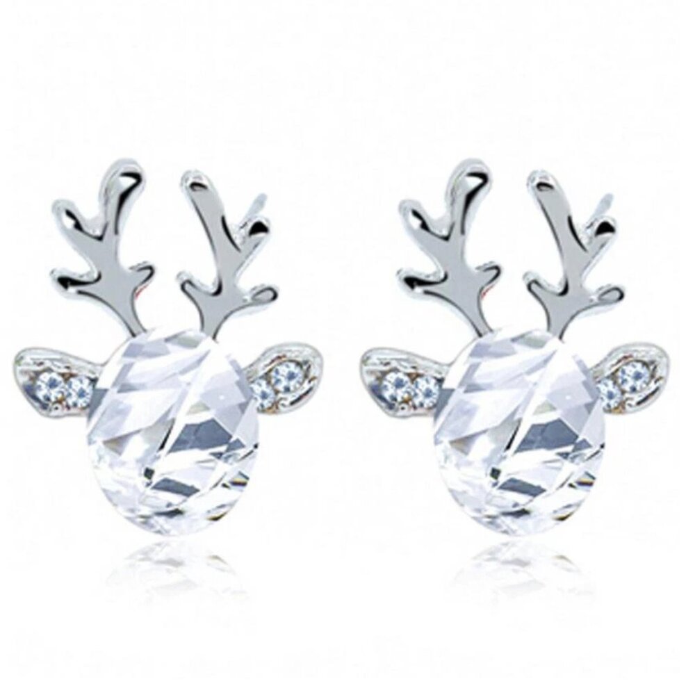 New Silver Reindeer Stud Crystal Earrings Holiday Christmas